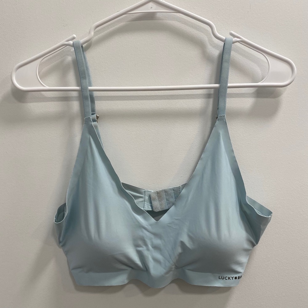 Lucky Brand Bralette Women Large Blue Seamless V-Neck Adjustable Hook Eye Bra